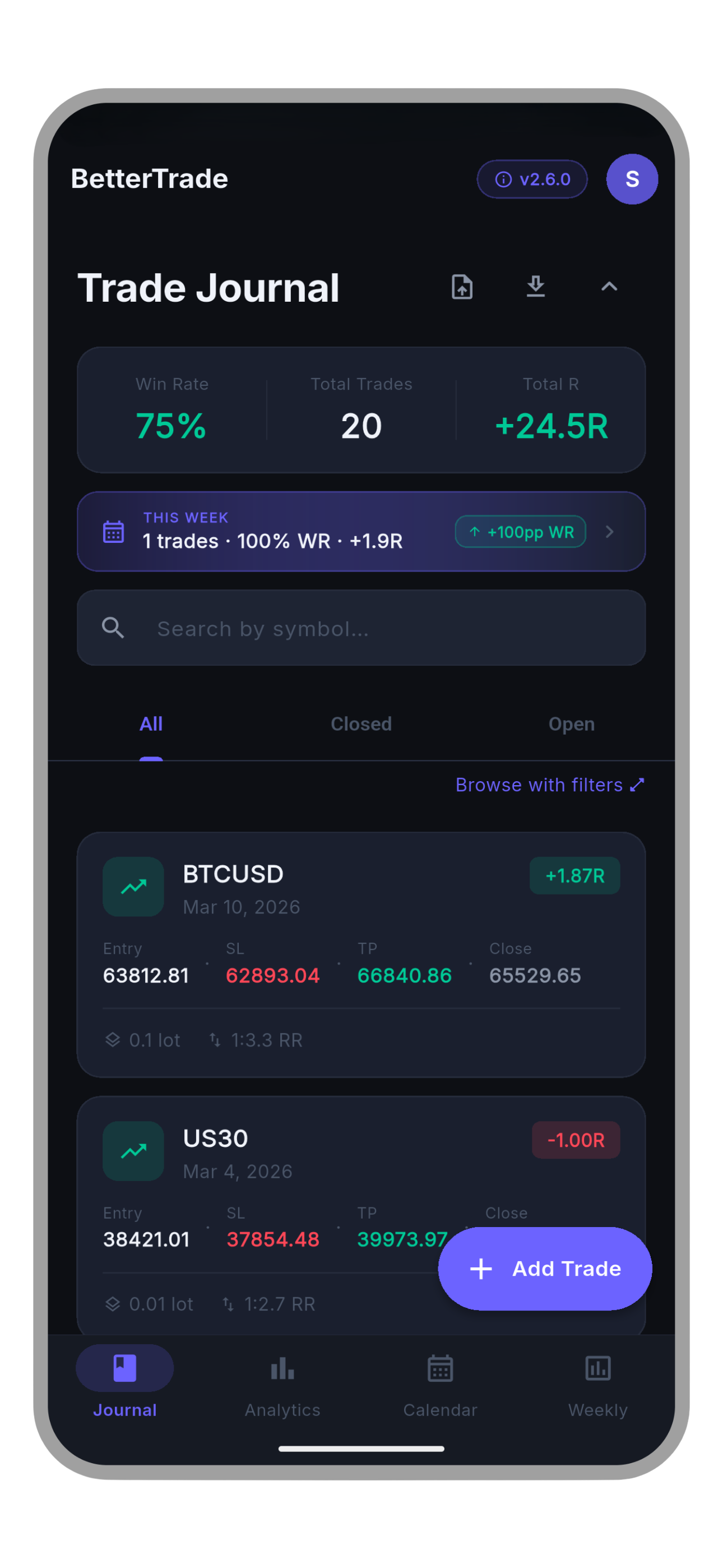 BetterTrade trade journal